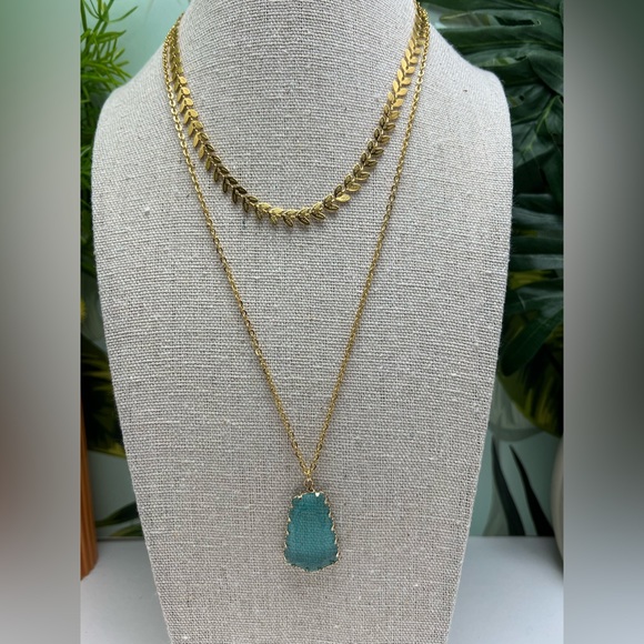 Artsy Chic Layered Necklace - Boho Chic Large Glass Pendant Elegant Necklace - Picture 1 of 8